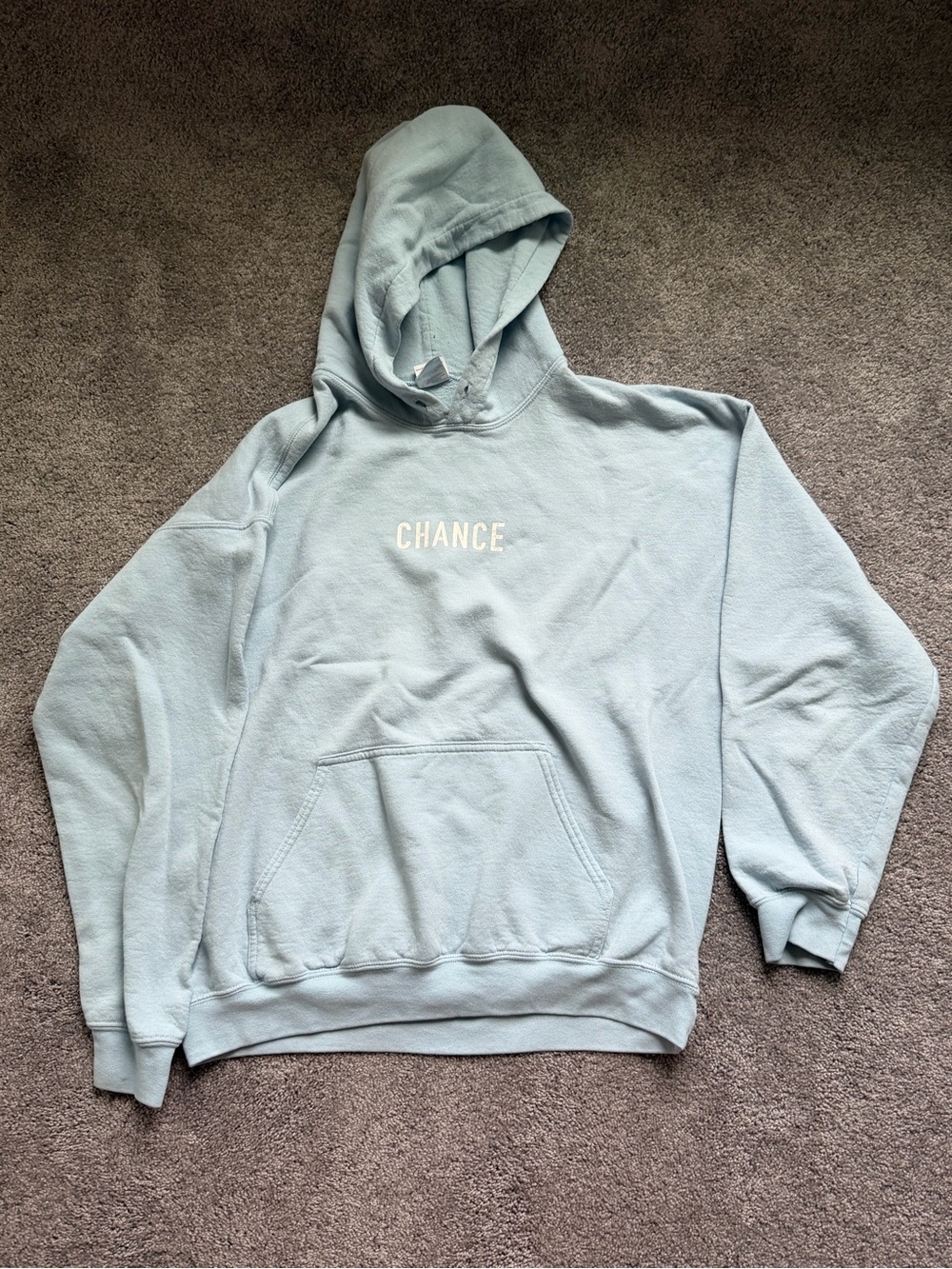 Gildan Light Blue Crewneck Hoodie with White 'CHANCE' Embroidery